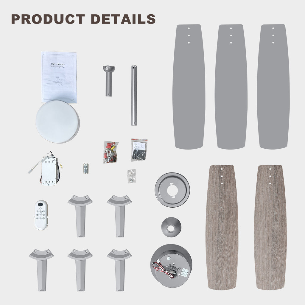 Ceiling Fans with Lights and Remote - 52 Inch Flush Mount Ceiling Fan with Noiseless Reversible DC Motor Timer LED Ceiling Fan for Bedroom Living Room Dining Room