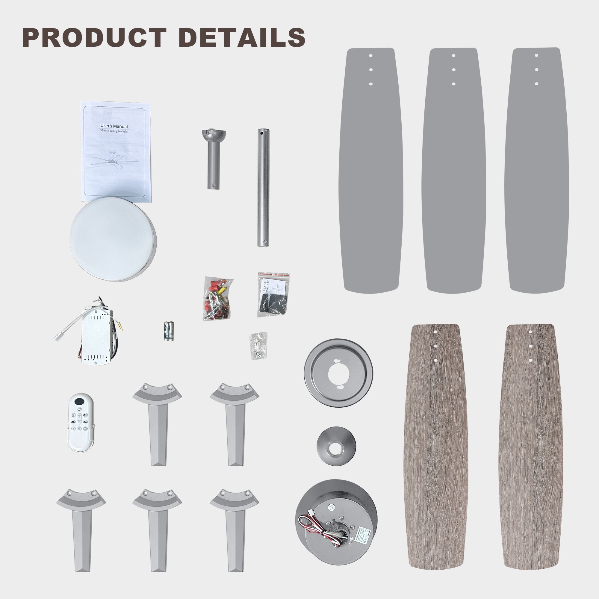 Ceiling Fans with Lights and Remote - 52 Inch Flush Mount Ceiling Fan with Noiseless Reversible DC Motor Timer LED Ceiling Fan for Bedroom Living Room Dining Room