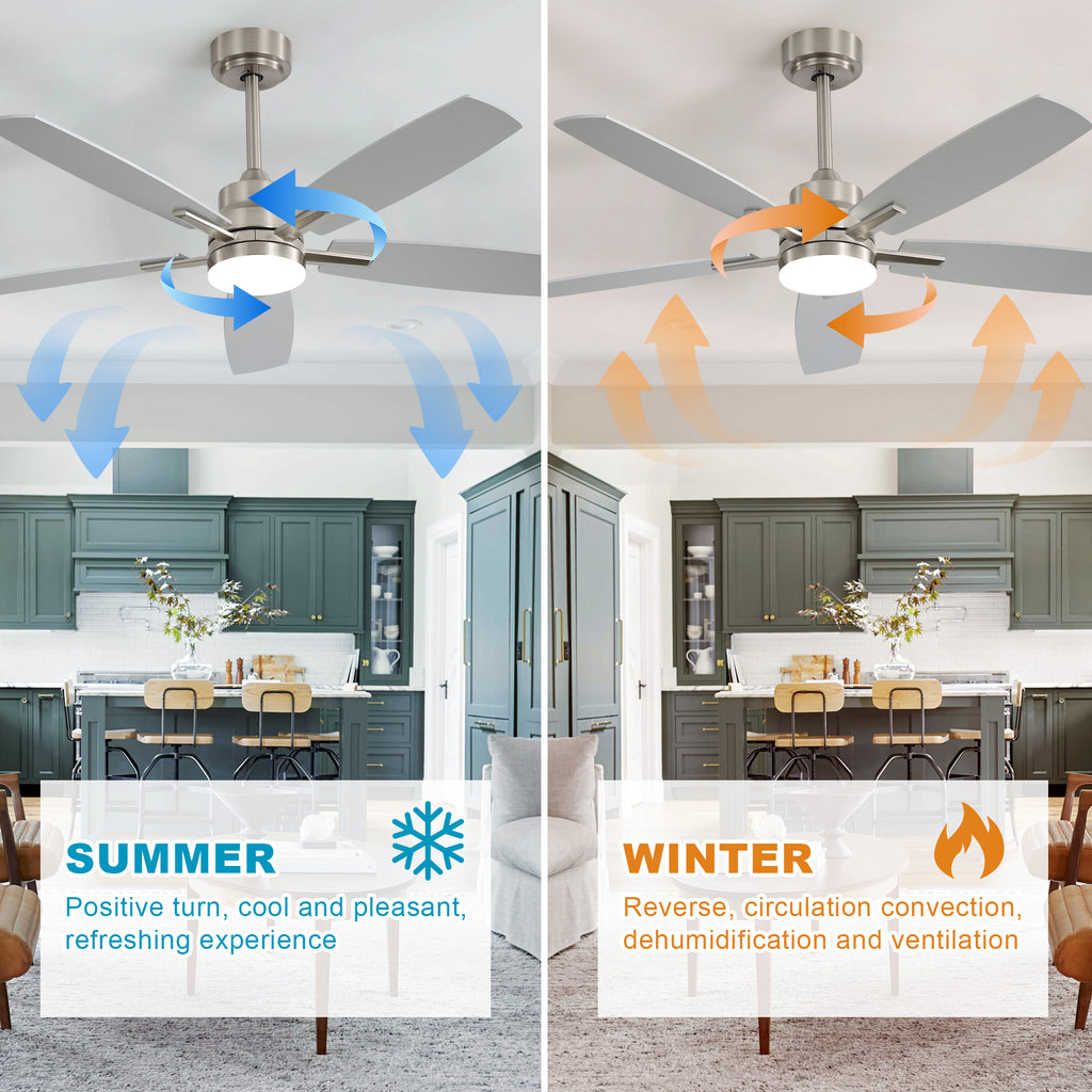 Ceiling Fans with Lights and Remote - 52 Inch Flush Mount Ceiling Fan with Noiseless Reversible DC Motor Timer LED Ceiling Fan for Bedroom Living Room Dining Room