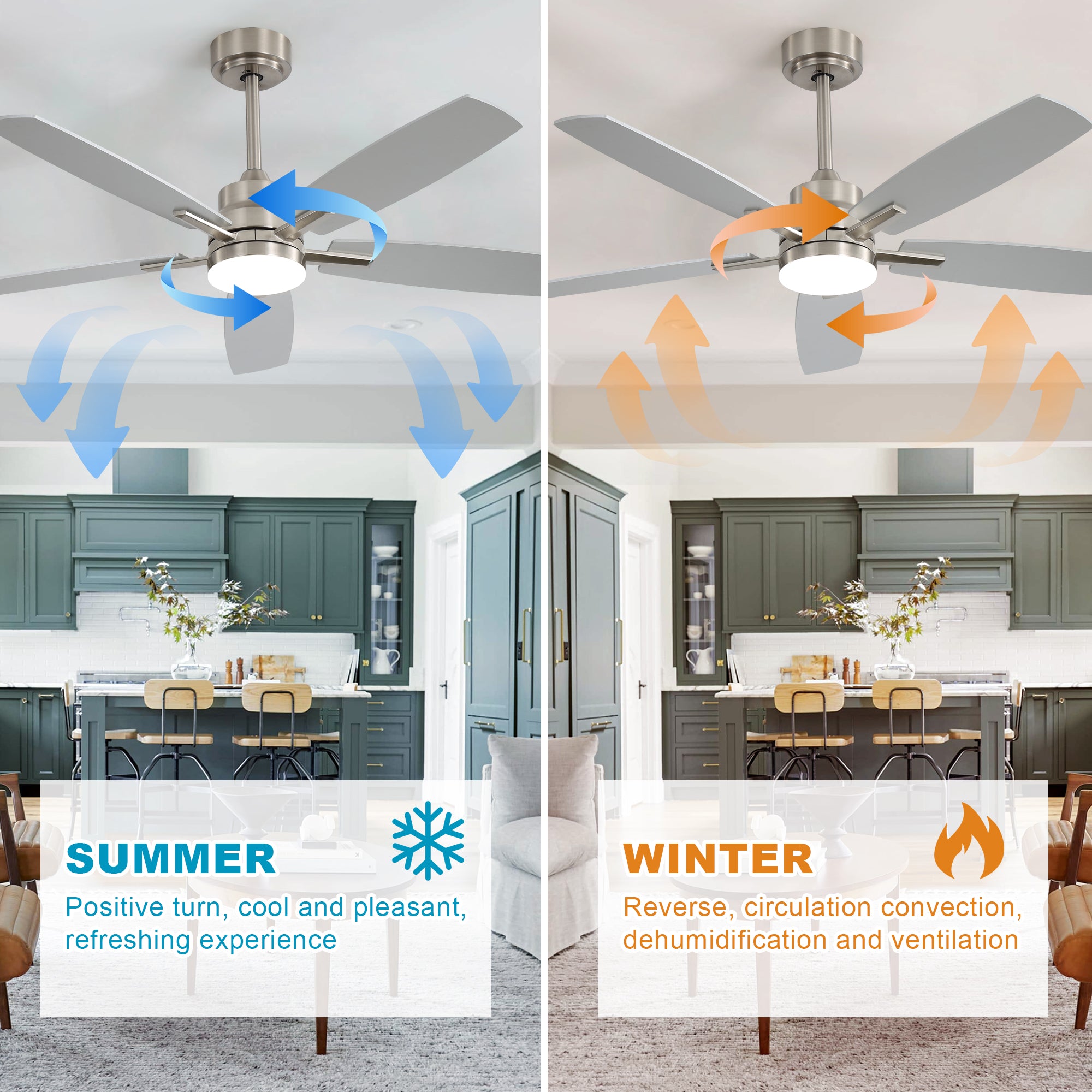 Ceiling Fans with Lights and Remote - 52 Inch Flush Mount Ceiling Fan with Noiseless Reversible DC Motor Timer LED Ceiling Fan for Bedroom Living Room Dining Room