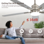 Ceiling Fans with Lights and Remote - 52 Inch Flush Mount Ceiling Fan with Noiseless Reversible DC Motor Timer LED Ceiling Fan for Bedroom Living Room Dining Room