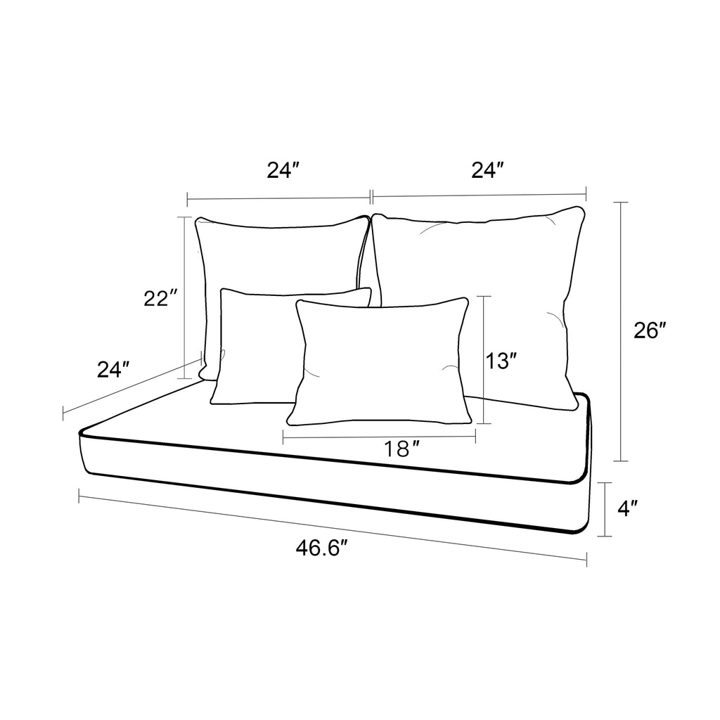 ARTPLAN Patio Bench Cushions Set of 5, Outdoor Sofa Cushions | All-Weather Fabric | Lumbar Support Pillows | Waterproof & Fade-Resistant for Sectionals