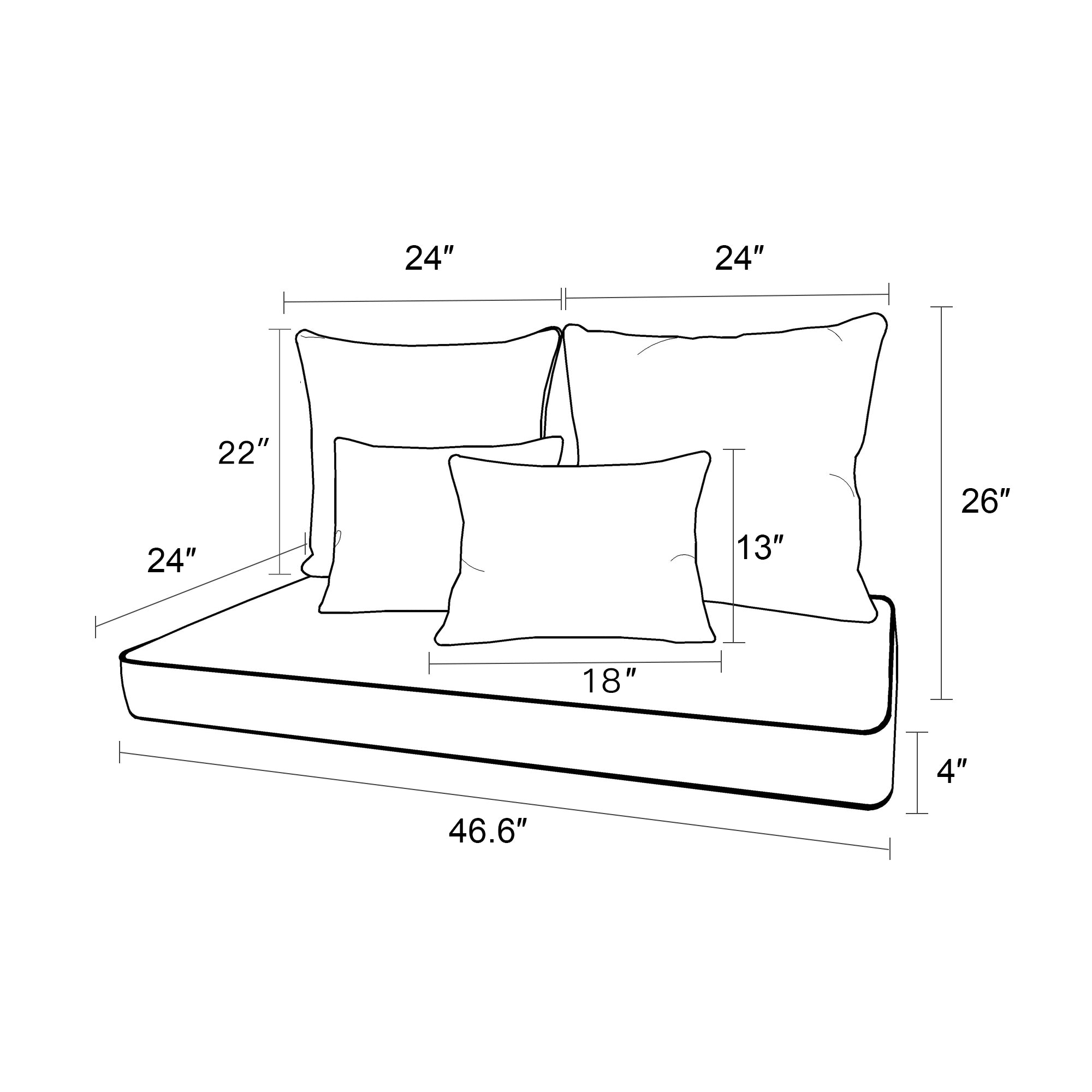 ARTPLAN Patio Bench Cushions Set of 5, Outdoor Sofa Cushions | All-Weather Fabric | Lumbar Support Pillows | Waterproof & Fade-Resistant for Sectionals