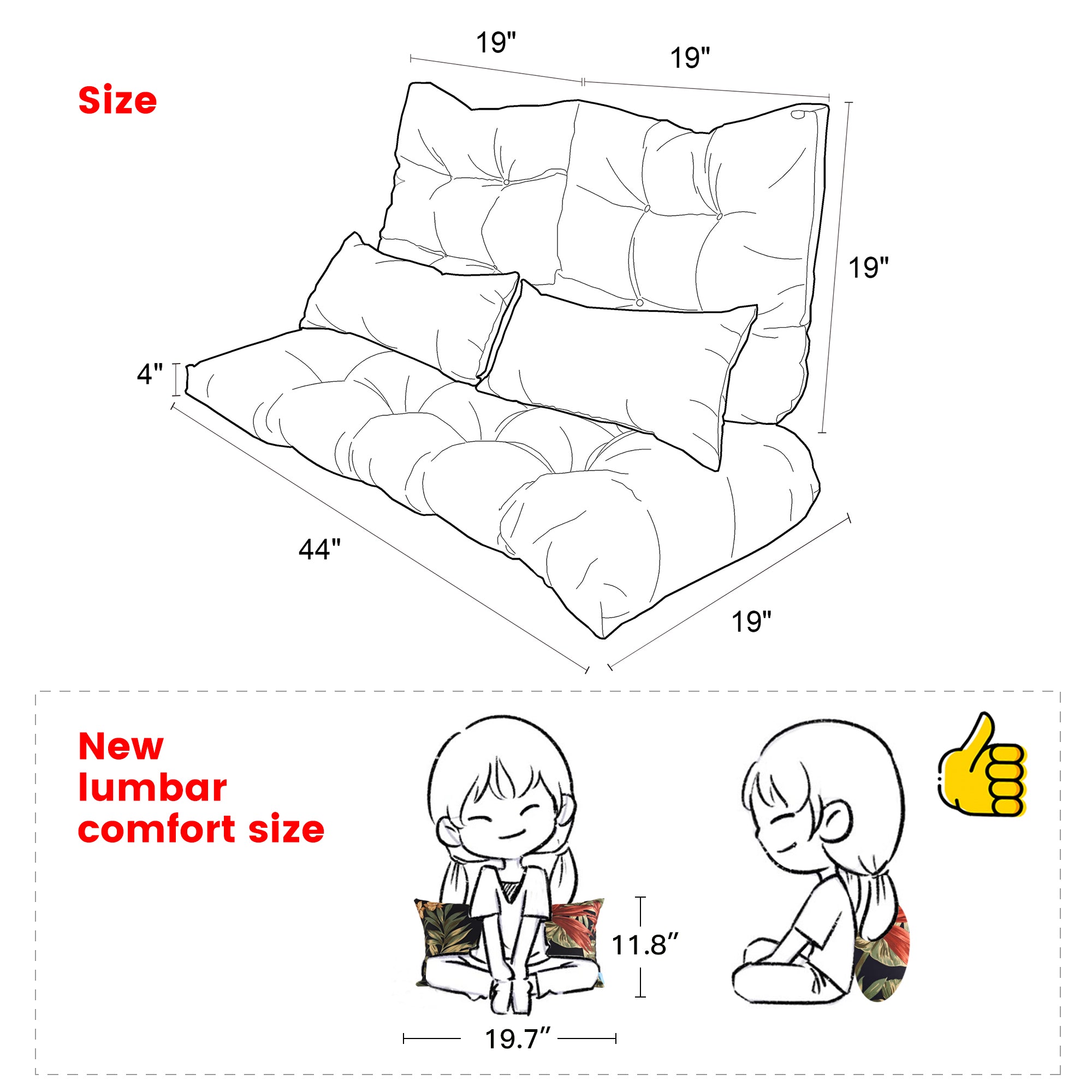 ARTPLAN Outdoor Cushions for Settee,Wicker Loveseat Cushions with Tie,Tufted Patio Cushions 2 U-Shaped Set of 5 Piece,L44xW19,Floral,
