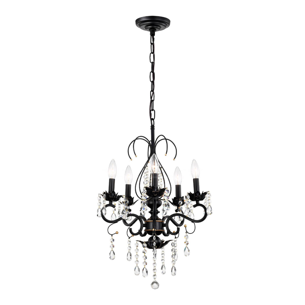 Crystal Chandeliers Clear Chandelier 6-Light Modern Pendant Ceiling Lighting Fixture with Adjustable Chain Length, Vintage Black Light Fixture for Living Room, Farmhouse, Kitchen