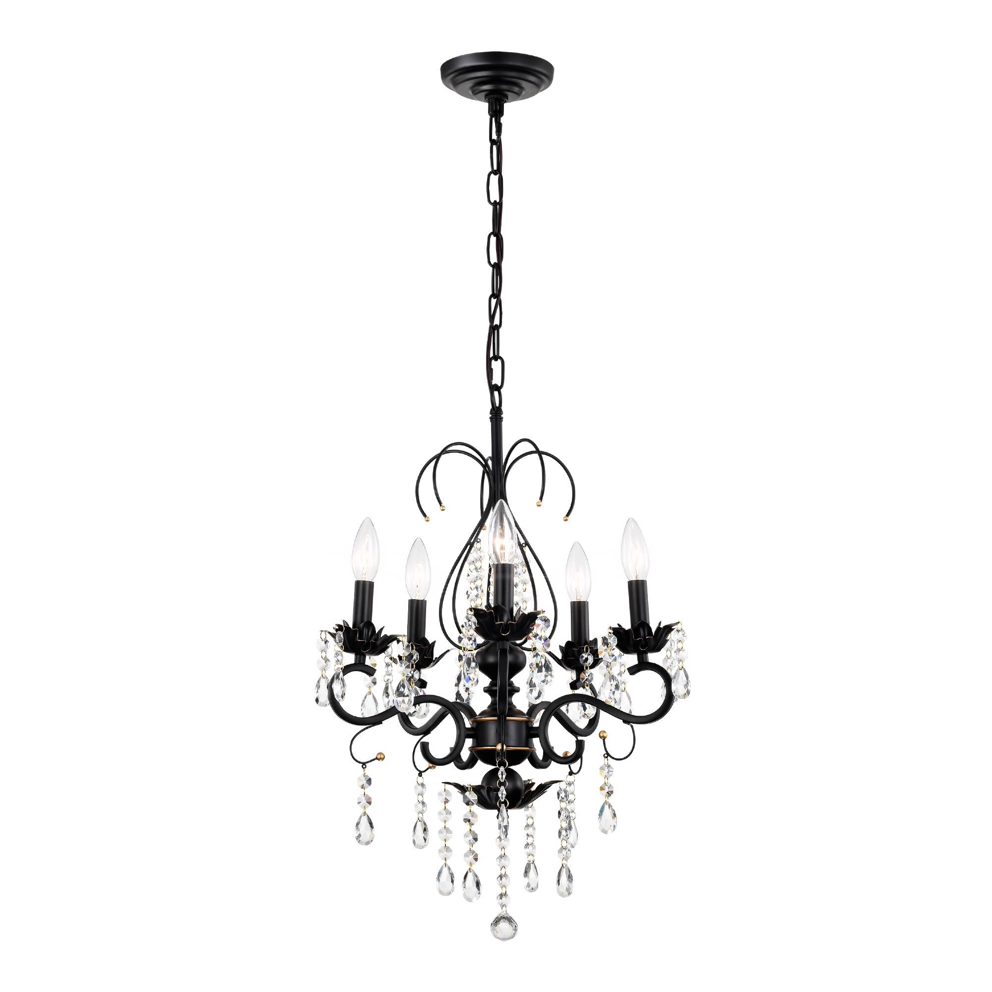 Crystal Chandeliers Clear Chandelier 6-Light Modern Pendant Ceiling Lighting Fixture with Adjustable Chain Length, Vintage Black Light Fixture for Living Room, Farmhouse, Kitchen