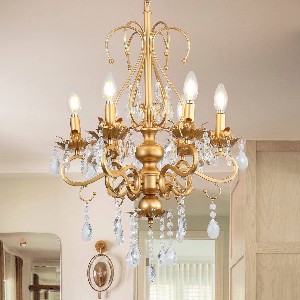 Crystal Chandeliers Clear Chandelier 6-Light Modern Pendant Ceiling Lighting Fixture with Adjustable Chain Length, Vintage Black Light Fixture for Living Room, Farmhouse, Kitchen