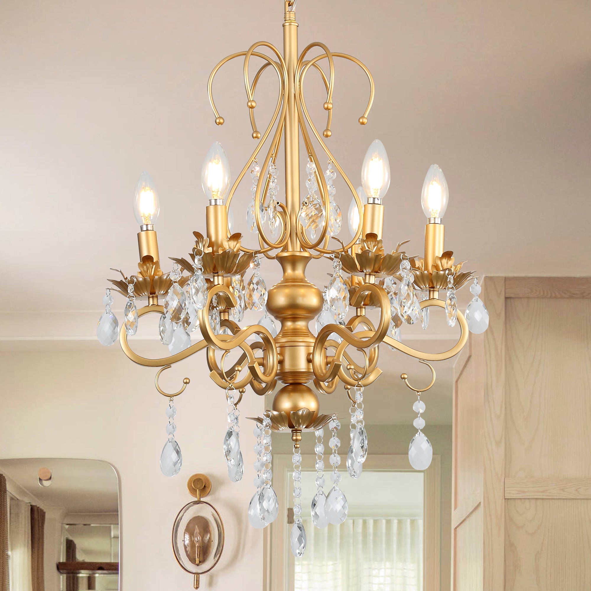 Crystal Chandeliers Clear Chandelier 6-Light Modern Pendant Ceiling Lighting Fixture with Adjustable Chain Length, Vintage Black Light Fixture for Living Room, Farmhouse, Kitchen