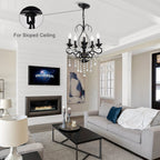 Crystal Chandeliers Clear Chandelier 6-Light Modern Pendant Ceiling Lighting Fixture with Adjustable Chain Length, Vintage Black Light Fixture for Living Room, Farmhouse, Kitchen