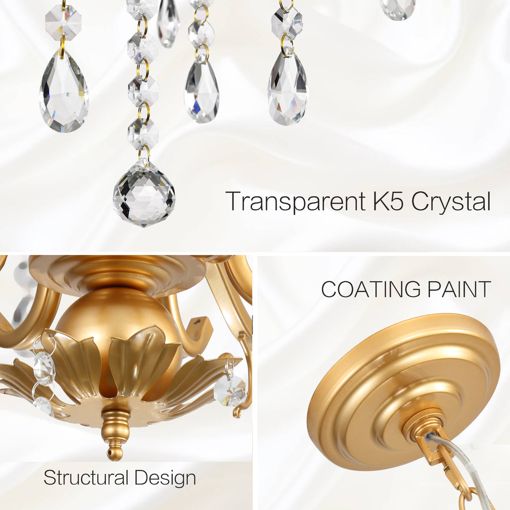 Crystal Chandeliers Clear Chandelier 6-Light Modern Pendant Ceiling Lighting Fixture with Adjustable Chain Length, Vintage Black Light Fixture for Living Room, Farmhouse, Kitchen