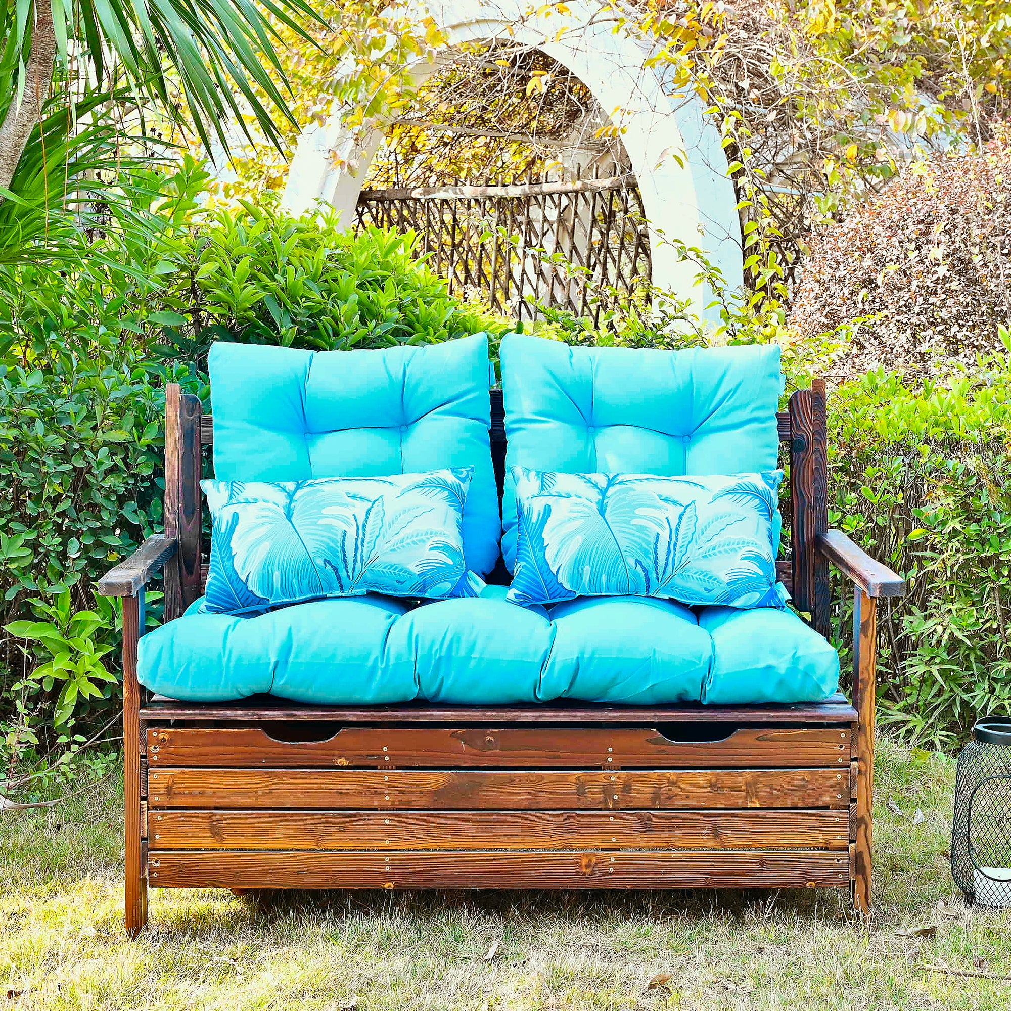 ARTPLAN All Weather Chair Outdoor Cushions Settee Loveseat Bench Cushions Set of 5 Wicker Tufted Pillow for Patio Outdoor Furniture
