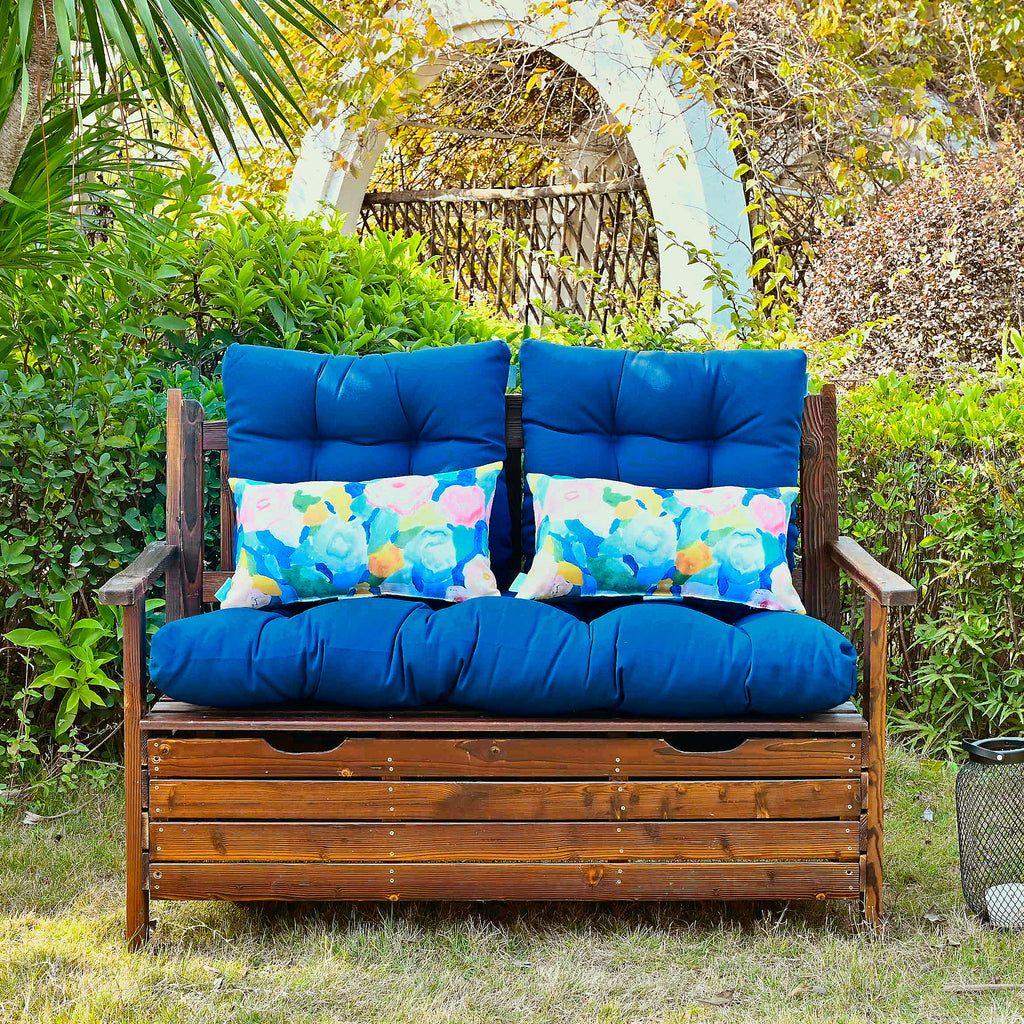 ARTPLAN Outdoor Cushions for Settee,Wicker Loveseat Cushions with Tie,Tufted Patio Cushions 2 U-Shaped Set of 5 Piece,L44xW19,Floral,