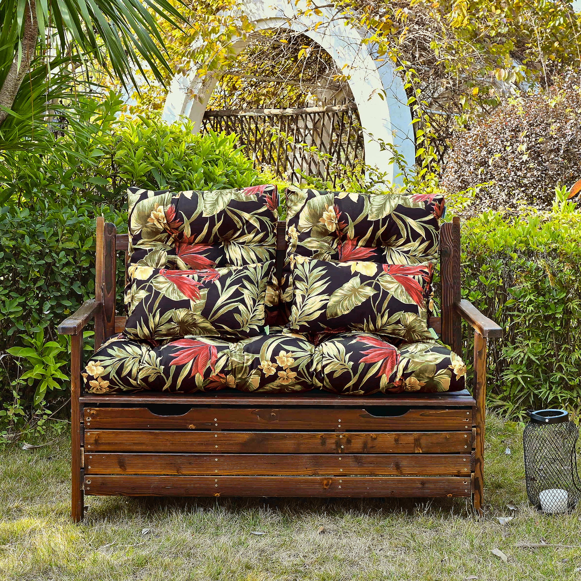 ARTPLAN Outdoor Cushions for Settee,Wicker Loveseat Cushions with Tie,Tufted Patio Cushions 2 U-Shaped Set of 5 Piece,L44xW19,Floral,