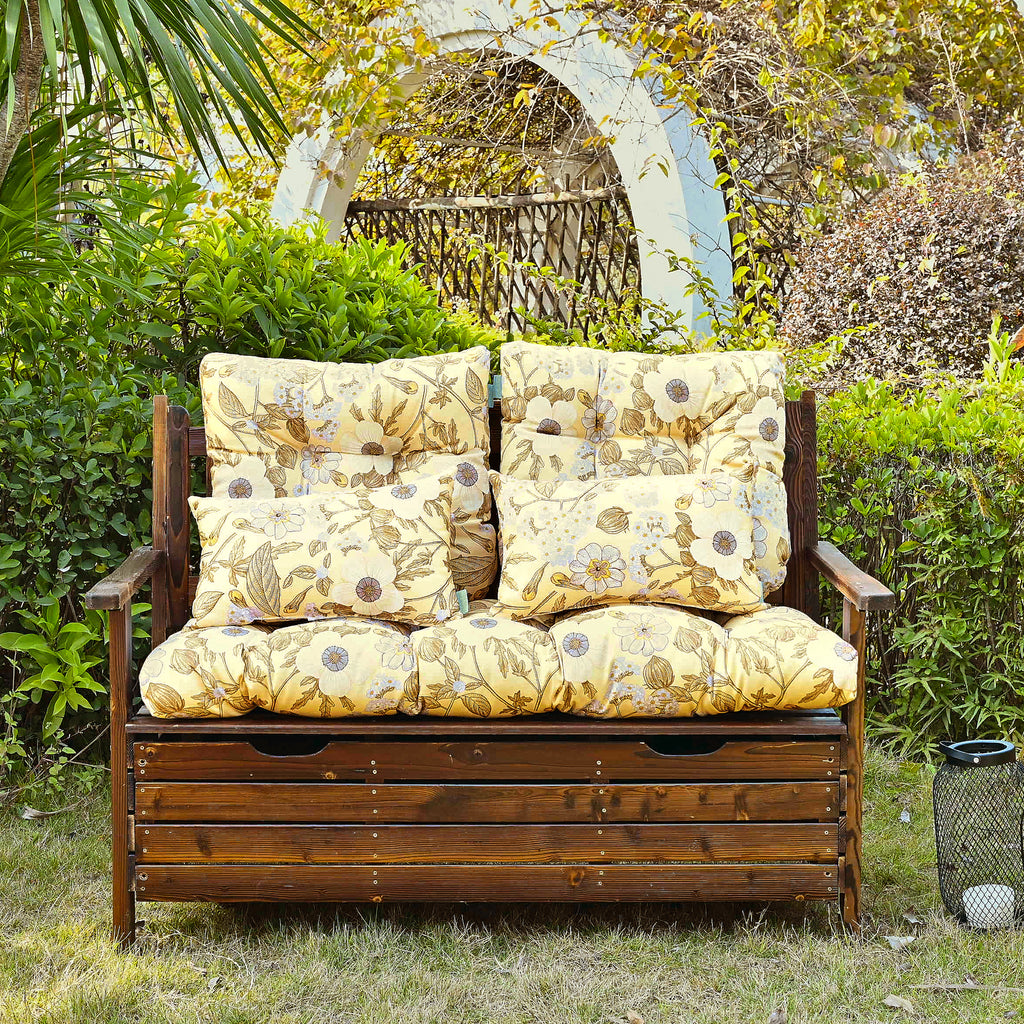 ARTPLAN Outdoor Cushions for Settee,Wicker Loveseat Cushions with Tie,Tufted Patio Cushions 2 U-Shaped Set of 5 Piece,L44xW19,Floral,