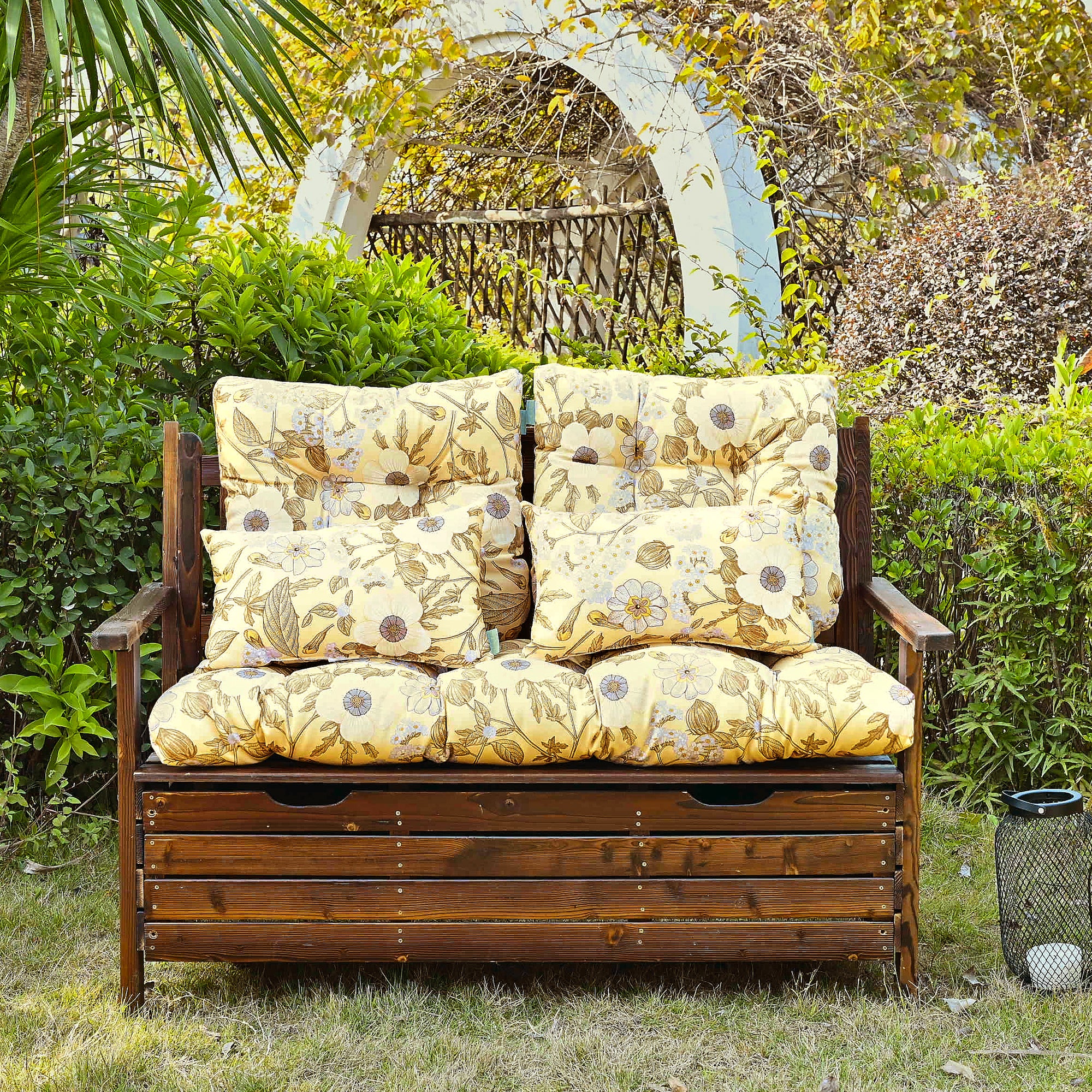 ARTPLAN Outdoor Cushions for Settee,Wicker Loveseat Cushions with Tie,Tufted Patio Cushions 2 U-Shaped Set of 5 Piece,L44xW19,Floral,