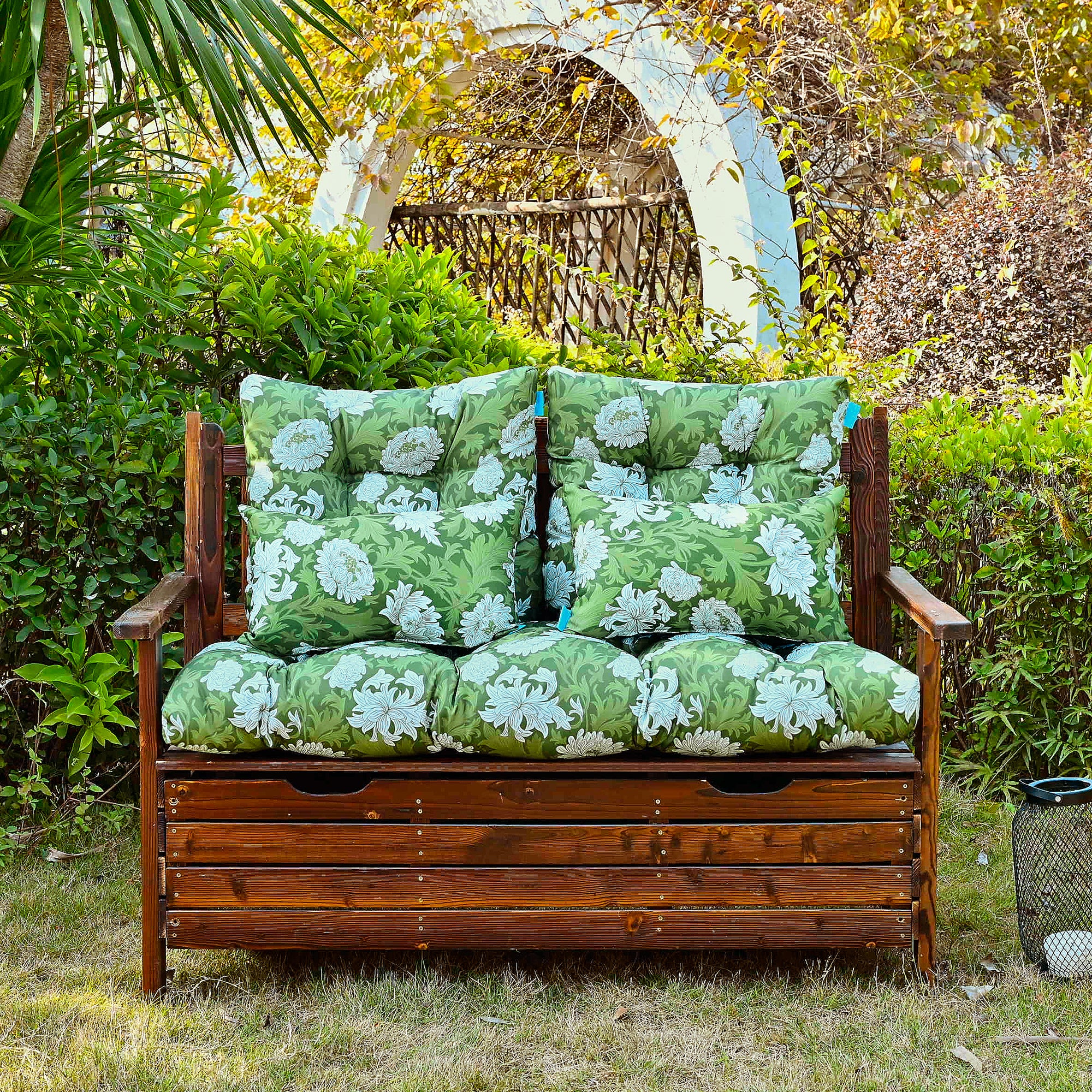 ARTPLAN Outdoor Cushions for Settee,Wicker Loveseat Cushions with Tie,Tufted Patio Cushions 2 U-Shaped Set of 5 Piece,L44xW19,Floral,