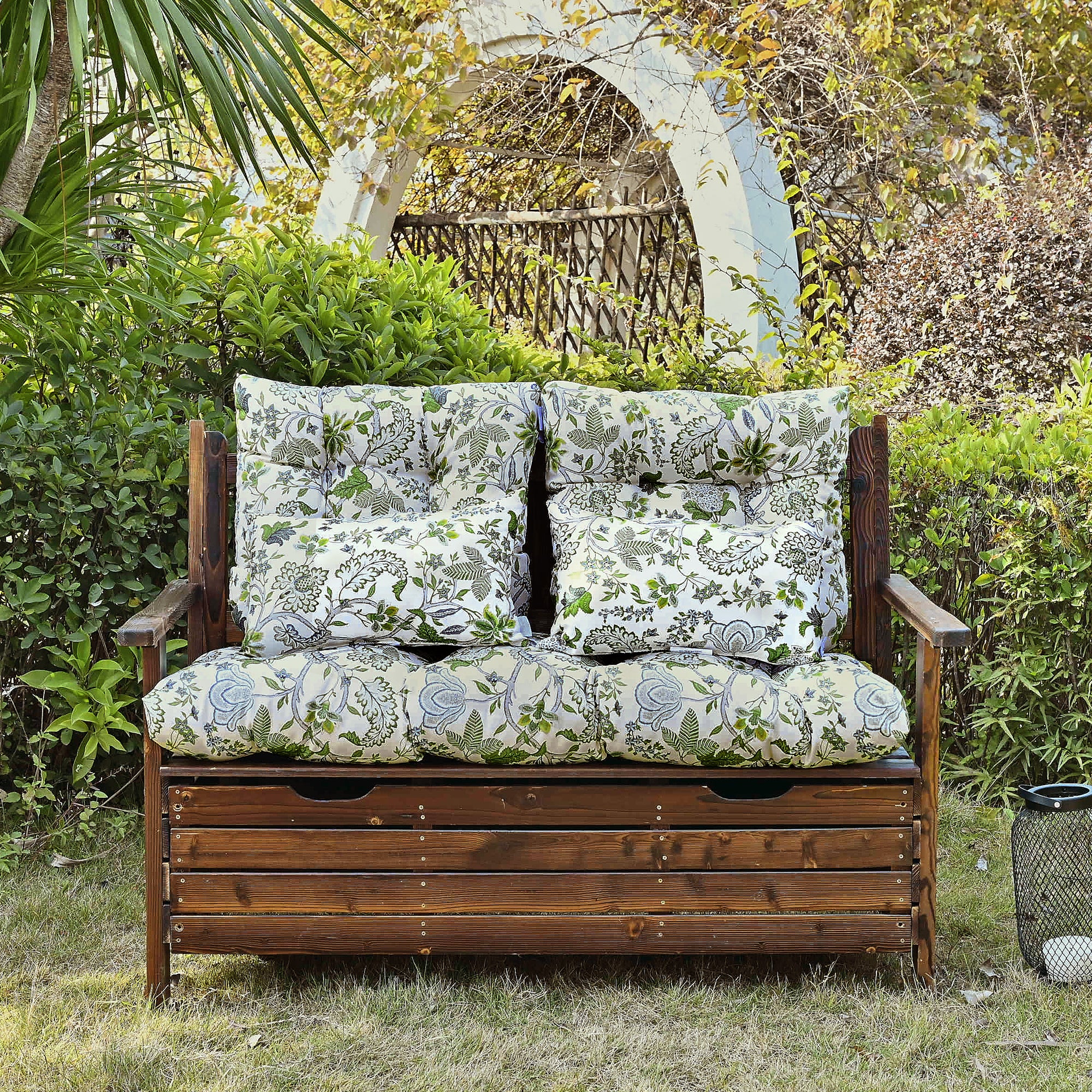 ARTPLAN Outdoor Cushions for Settee,Wicker Loveseat Cushions with Tie,Tufted Patio Cushions 2 U-Shaped Set of 5 Piece,L44xW19,Floral,