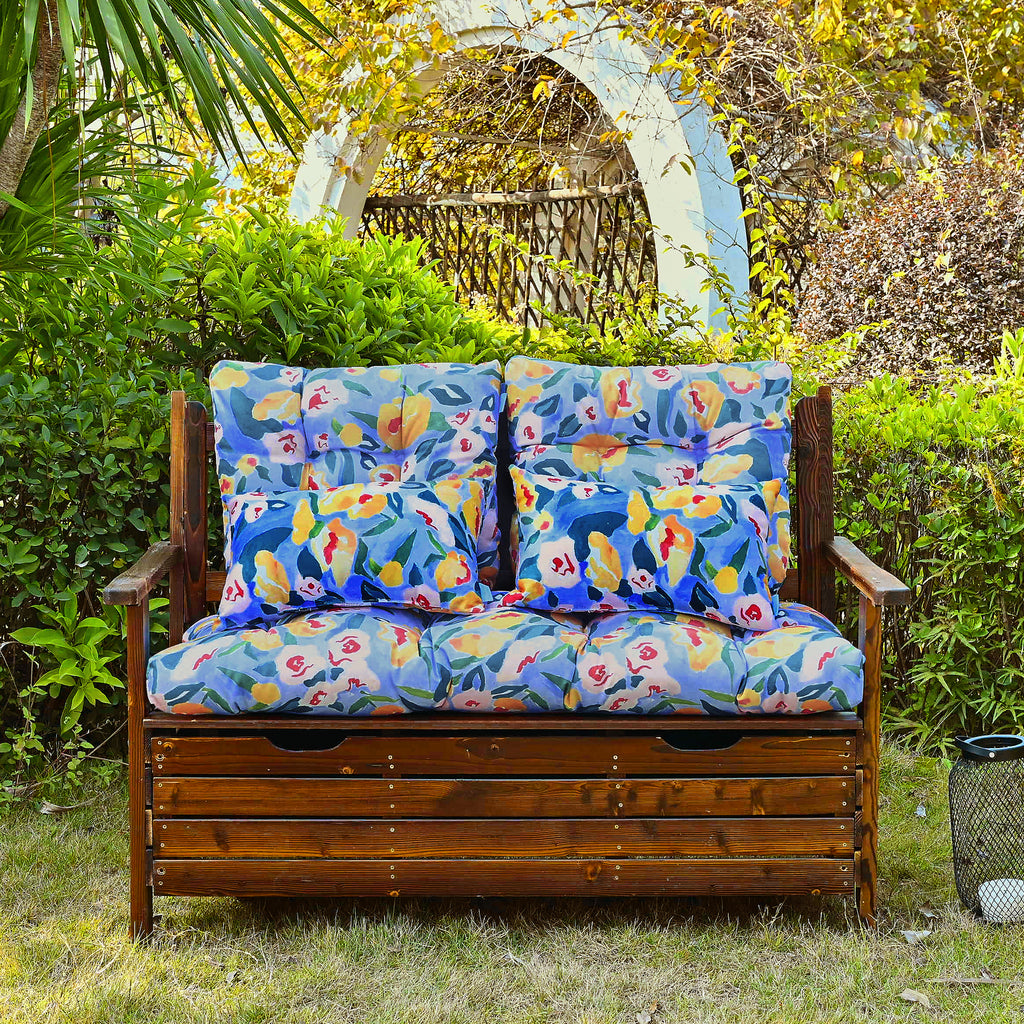 ARTPLAN Outdoor Cushions for Settee,Wicker Loveseat Cushions with Tie,Tufted Patio Cushions 2 U-Shaped Set of 5 Piece,L44xW19,Floral,