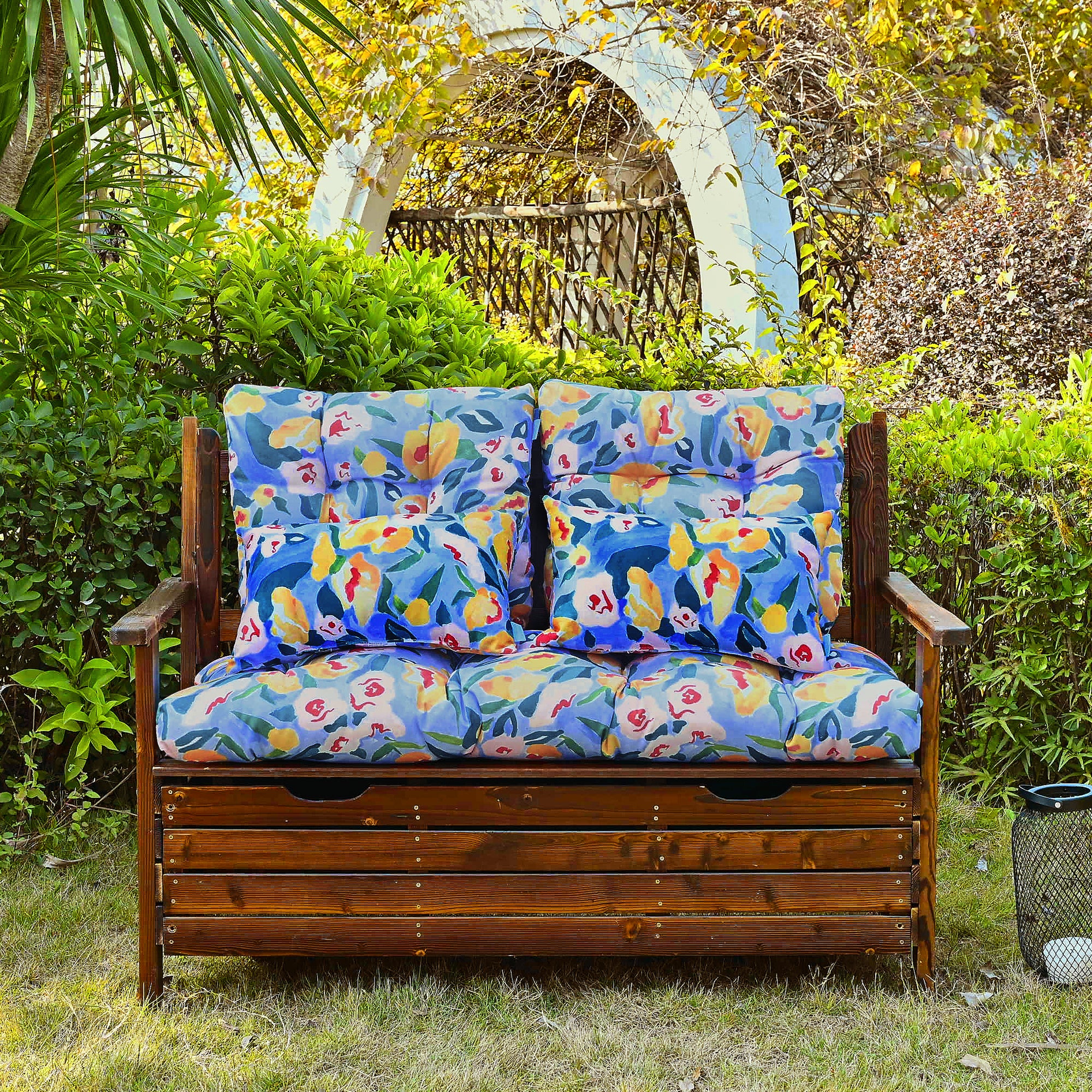 ARTPLAN Outdoor Cushions for Settee,Wicker Loveseat Cushions with Tie,Tufted Patio Cushions 2 U-Shaped Set of 5 Piece,L44xW19,Floral,
