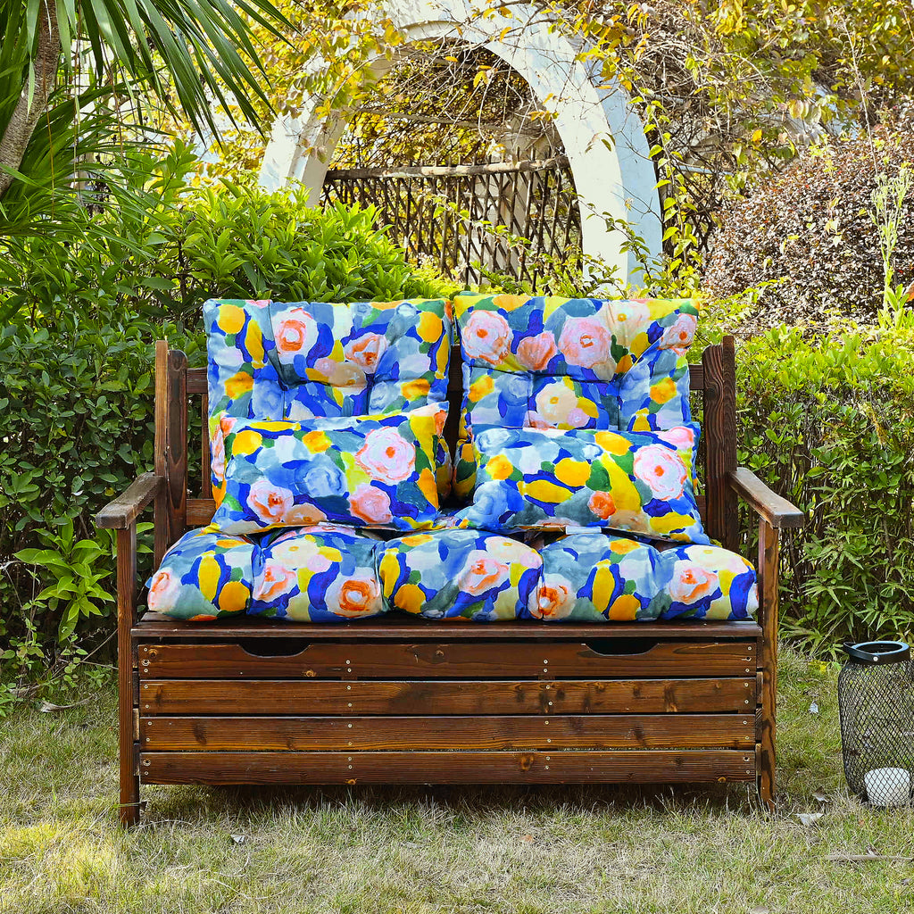 ARTPLAN Outdoor Cushions for Settee,Wicker Loveseat Cushions with Tie,Tufted Patio Cushions 2 U-Shaped Set of 5 Piece,L44xW19,Floral,