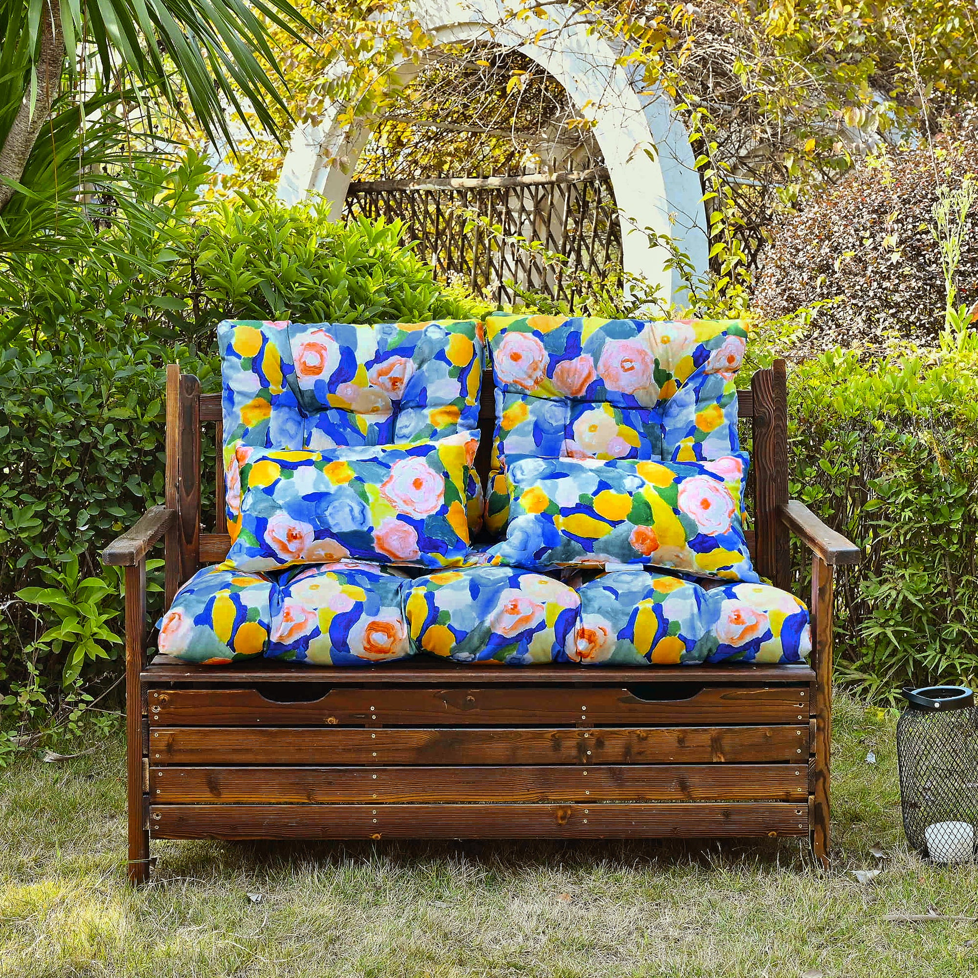 ARTPLAN Outdoor Cushions for Settee,Wicker Loveseat Cushions with Tie,Tufted Patio Cushions 2 U-Shaped Set of 5 Piece,L44xW19,Floral,