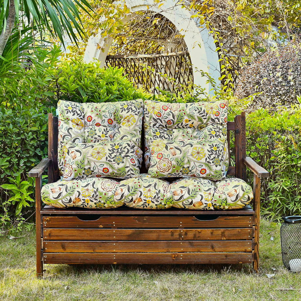 ARTPLAN Outdoor Cushions for Settee,Wicker Loveseat Cushions with Tie,Tufted Patio Cushions 2 U-Shaped Set of 5 Piece,L44xW19,Floral,