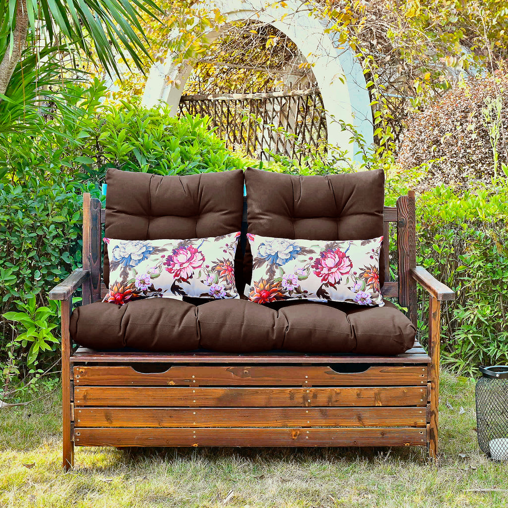 ARTPLAN Outdoor Cushions for Settee,Wicker Loveseat Cushions with Tie,Tufted Patio Cushions 2 U-Shaped Set of 5 Piece,L44xW19,Floral,