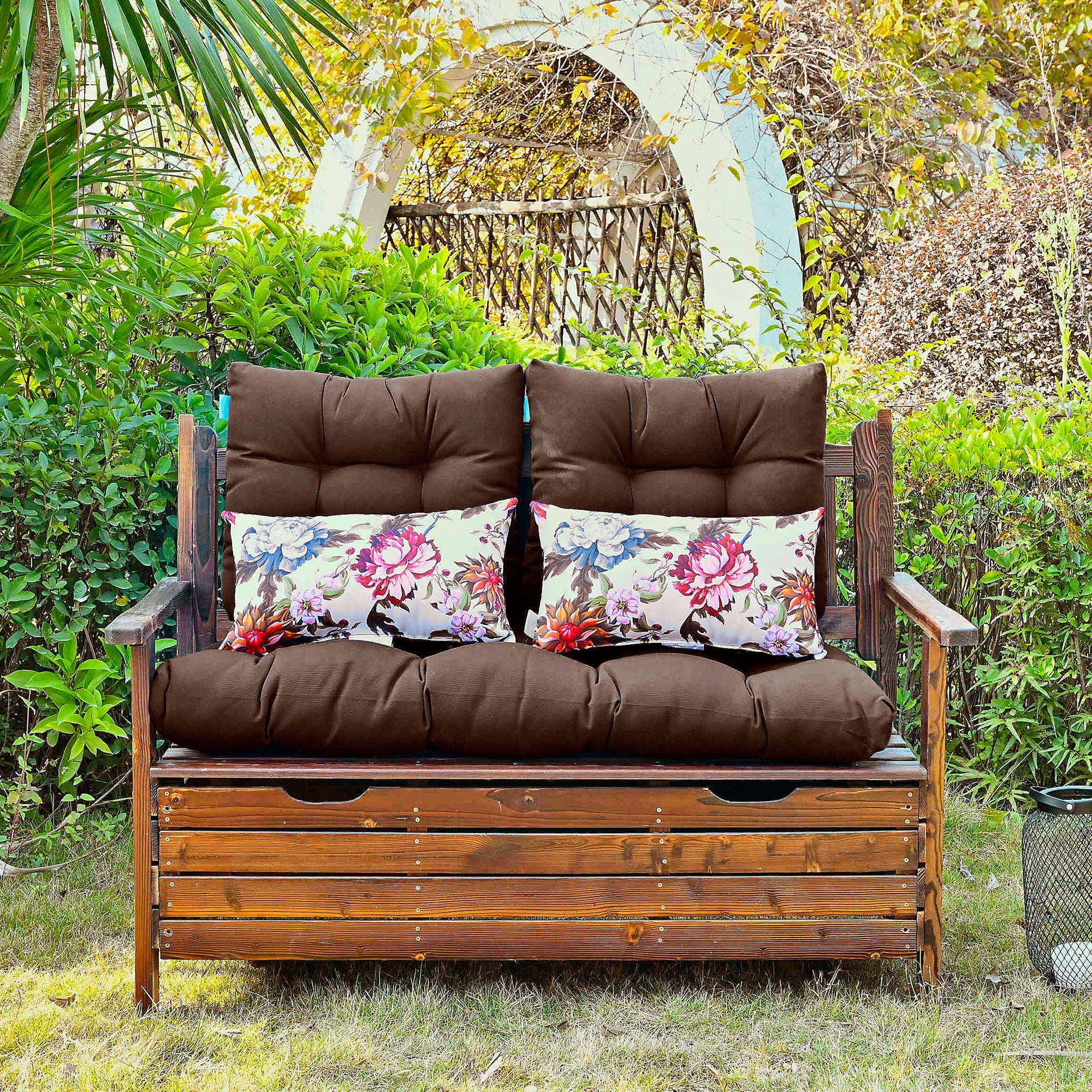 ARTPLAN Outdoor Cushions for Settee,Wicker Loveseat Cushions with Tie,Tufted Patio Cushions 2 U-Shaped Set of 5 Piece,L44xW19,Floral,