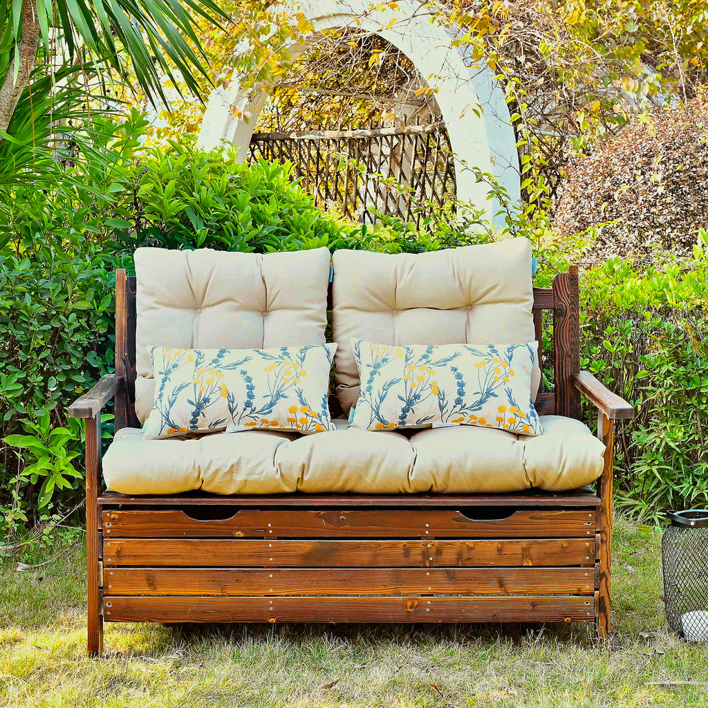 ARTPLAN Outdoor Cushions for Settee,Wicker Loveseat Cushions with Tie,Tufted Patio Cushions 2 U-Shaped Set of 5 Piece,L44xW19,Floral,