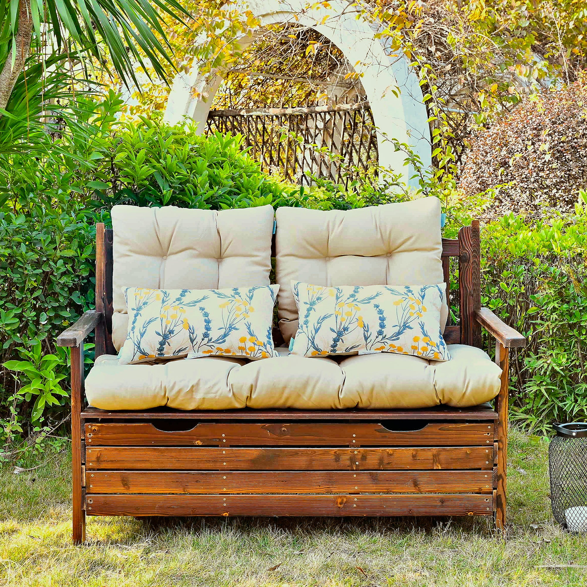 ARTPLAN Outdoor Cushions for Settee,Wicker Loveseat Cushions with Tie,Tufted Patio Cushions 2 U-Shaped Set of 5 Piece,L44xW19,Floral,