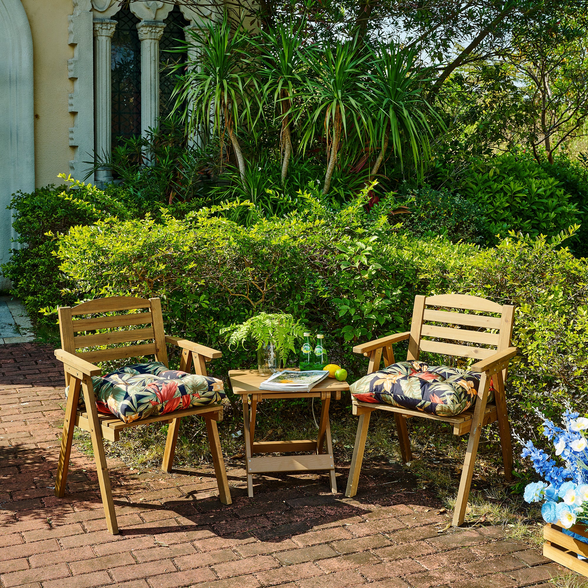 ARTPLANT Outdoor Dinning Seat Pads Cushions with Tie 19"x19"x4",Square Wicker Outdoor Tufted Chair Cushion,Set of 2