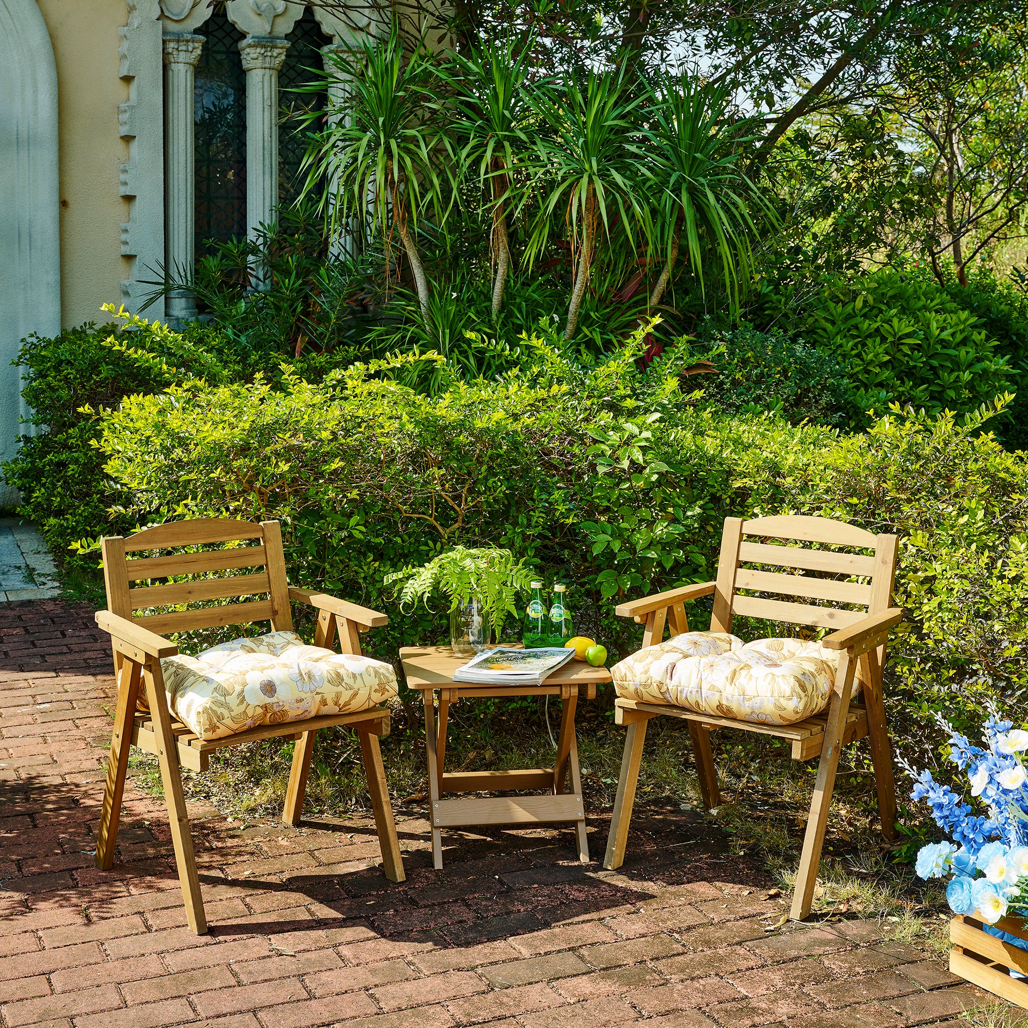 ARTPLANT Outdoor Dinning Seat Pads Cushions with Tie 19"x19"x4",Square Wicker Outdoor Tufted Chair Cushion,Set of 2