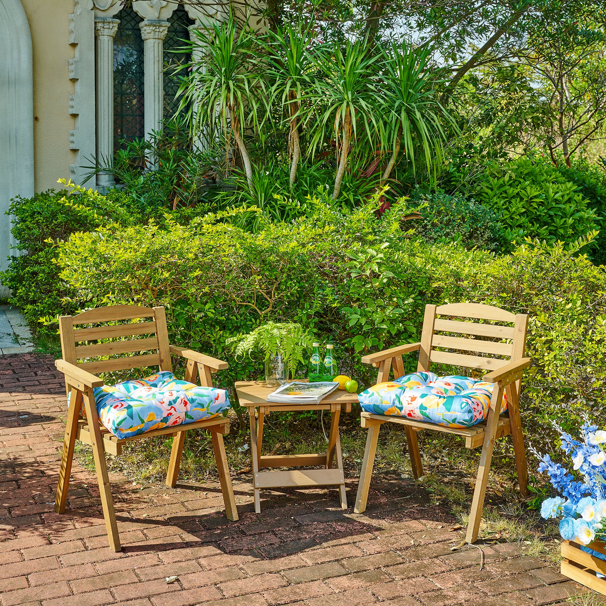 ARTPLANT Outdoor Dinning Seat Pads Cushions with Tie 19"x19"x4",Square Wicker Outdoor Tufted Chair Cushion,Set of 2