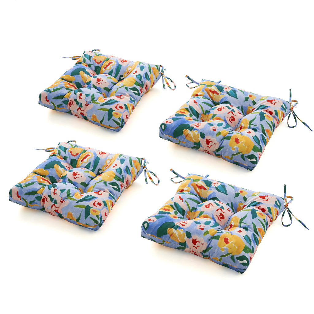 ARTPLANT Outdoor Dinning Seat Pads Cushions with Tie 19"x19"x4",Square Wicker Outdoor Tufted Chair Cushion,Set of 2