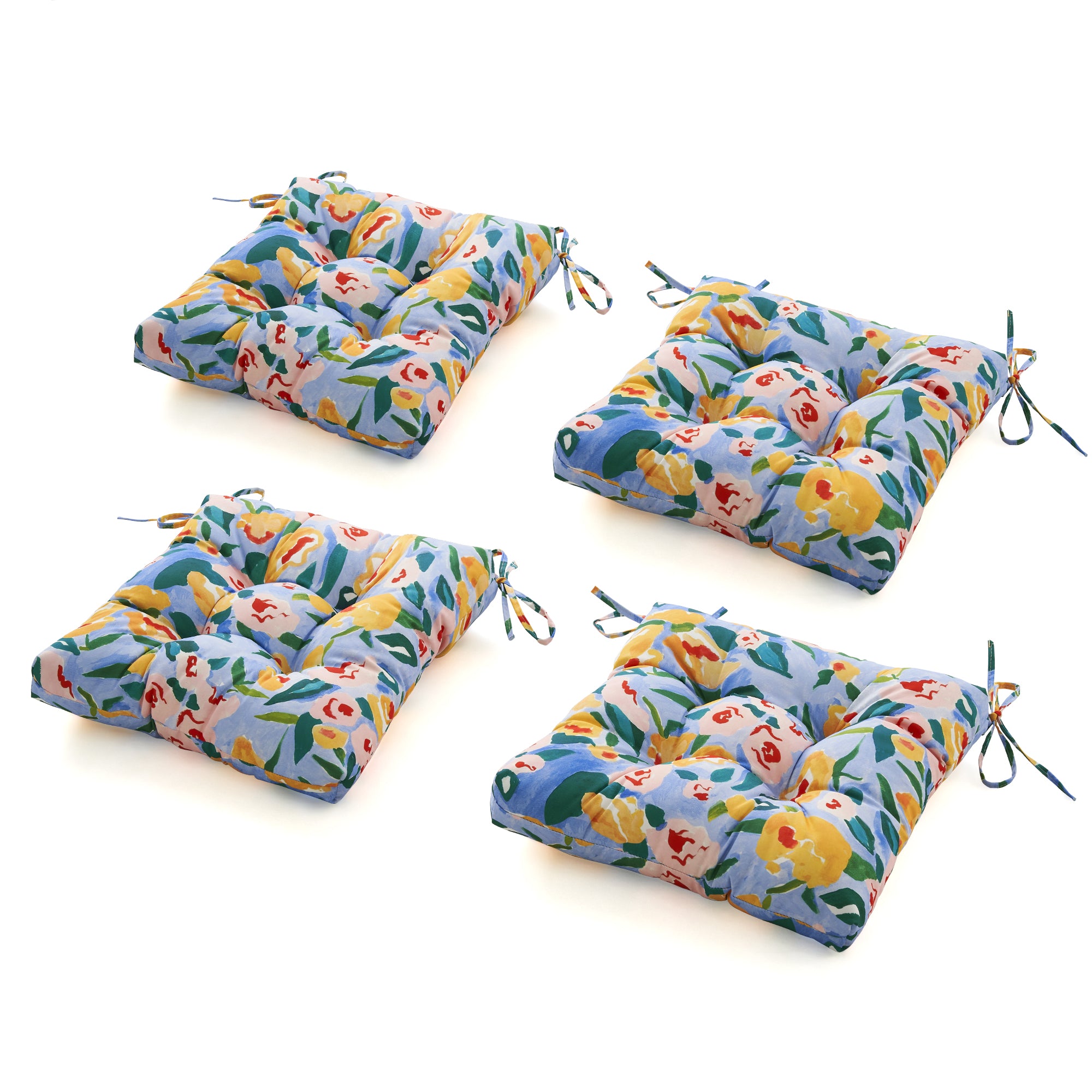 ARTPLANT Outdoor Dinning Seat Pads Cushions with Tie 19"x19"x4",Square Wicker Outdoor Tufted Chair Cushion,Set of 2