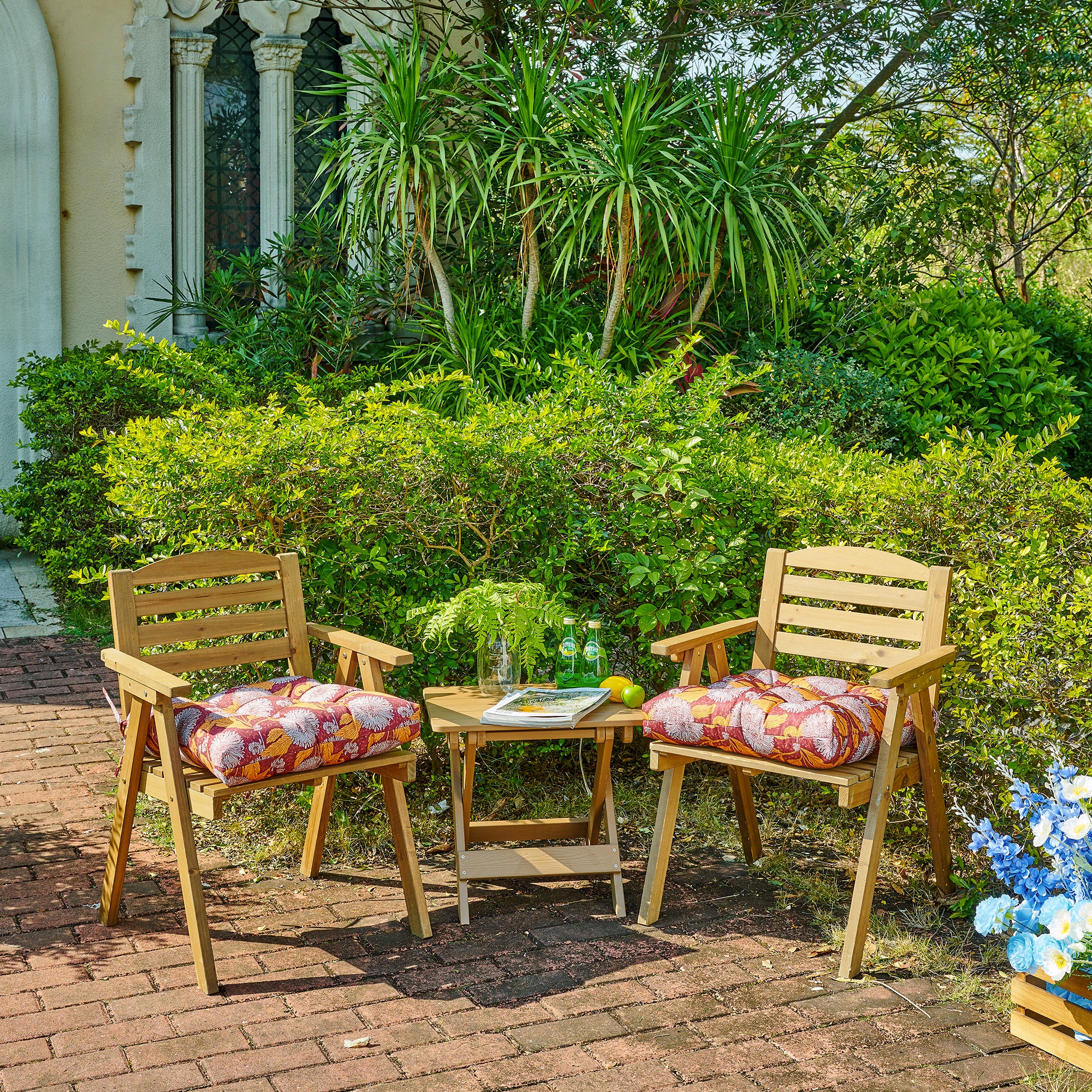 ARTPLANT Outdoor Dinning Seat Pads Cushions with Tie 19"x19"x4",Square Wicker Outdoor Tufted Chair Cushion,Set of 2