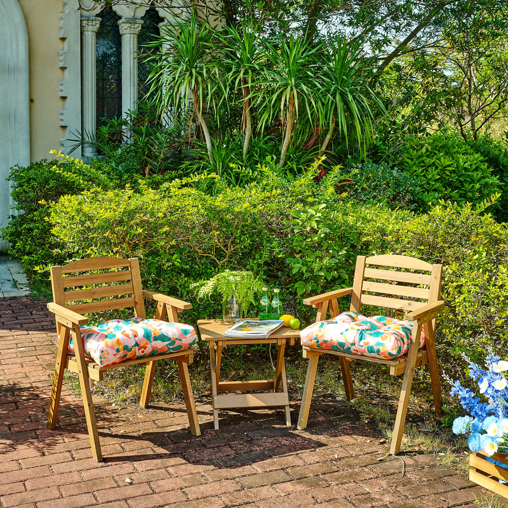 ARTPLANT Outdoor Dinning Seat Pads Cushions with Tie 19"x19"x4",Square Wicker Outdoor Tufted Chair Cushion,Set of 2