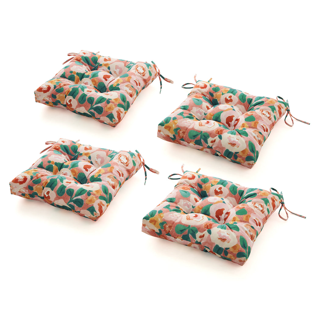 ARTPLANT Outdoor Dinning Seat Pads Cushions with Tie 19"x19"x4",Square Wicker Outdoor Tufted Chair Cushion,Set of 2