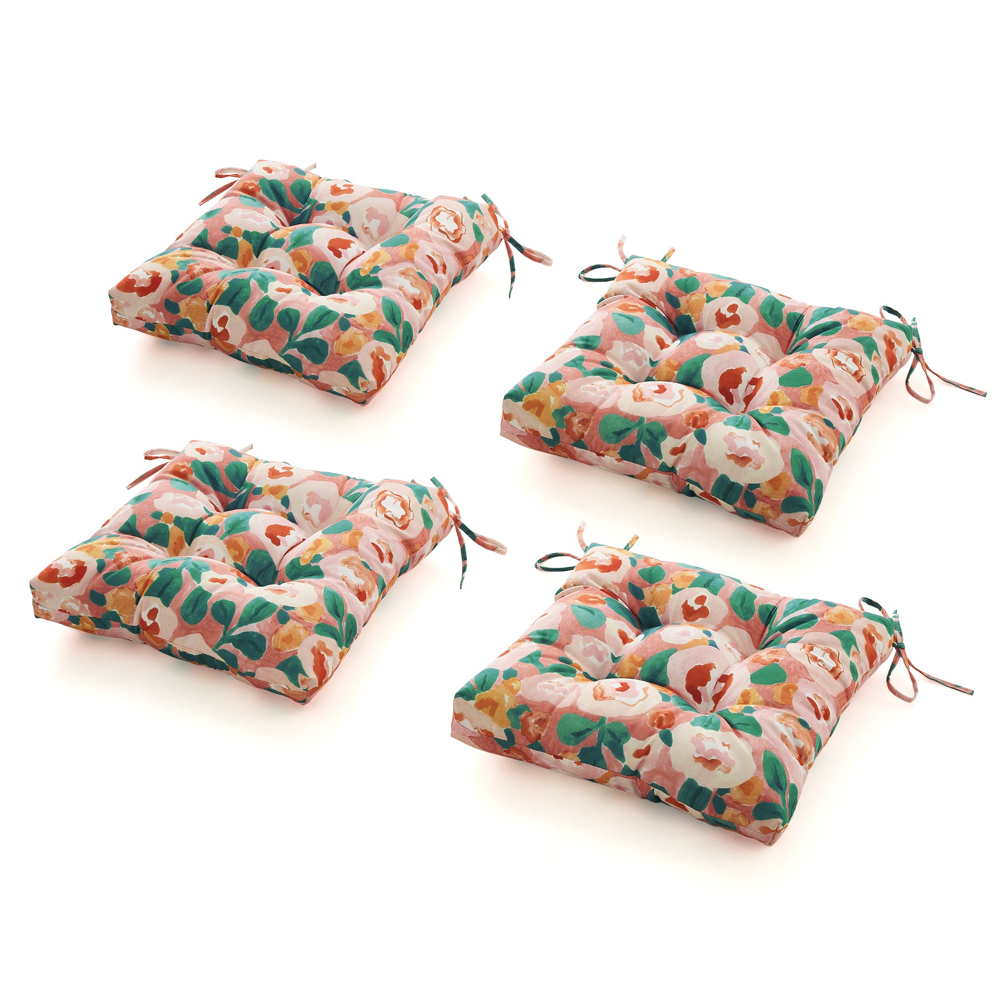 ARTPLANT Outdoor Dinning Seat Pads Cushions with Tie 19"x19"x4",Square Wicker Outdoor Tufted Chair Cushion,Set of 2