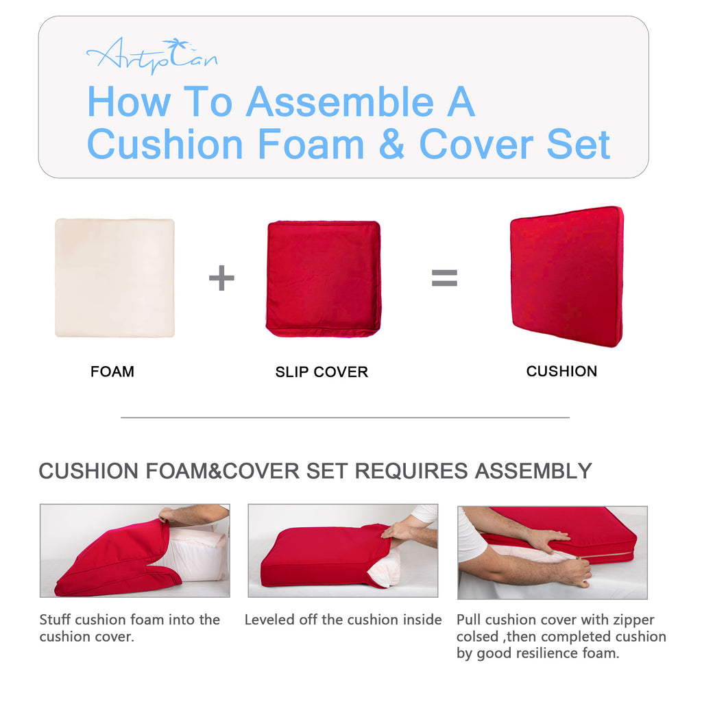 ARTPLAN Patio Bench Cushions Set of 5, Outdoor Sofa Cushions | All-Weather Fabric | Lumbar Support Pillows | Waterproof & Fade-Resistant for Sectionals