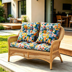 ARTPLAN Outdoor Cushions for Settee,Wicker Loveseat Cushions with Tie,Tufted Patio Cushions 2 U-Shaped Set of 5 Piece,L44xW19,Floral,