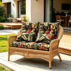 ARTPLAN Outdoor Cushions for Settee,Wicker Loveseat Cushions with Tie,Tufted Patio Cushions 2 U-Shaped Set of 5 Piece,L44xW19,Floral,