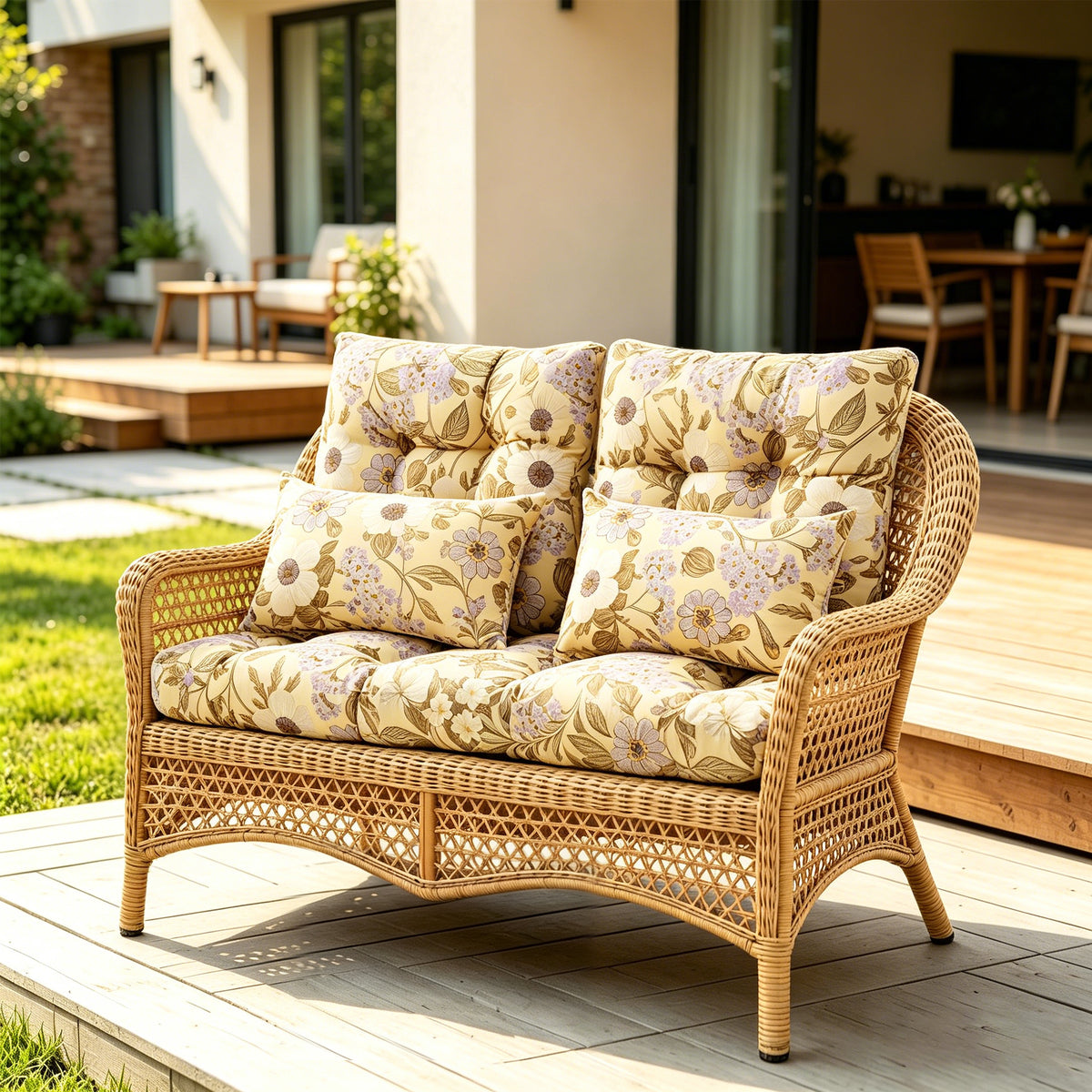 ARTPLAN Outdoor Cushions for Settee,Wicker Loveseat Cushions with Tie,Tufted Patio Cushions 2 U-Shaped Set of 5 Piece,L44xW19,Floral,