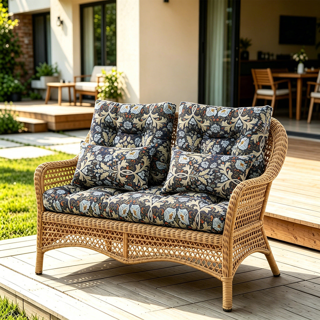 ARTPLAN Outdoor Cushions for Settee,Wicker Loveseat Cushions with Tie,Tufted Patio Cushions 2 U-Shaped Set of 5 Piece,L44xW19,Floral,