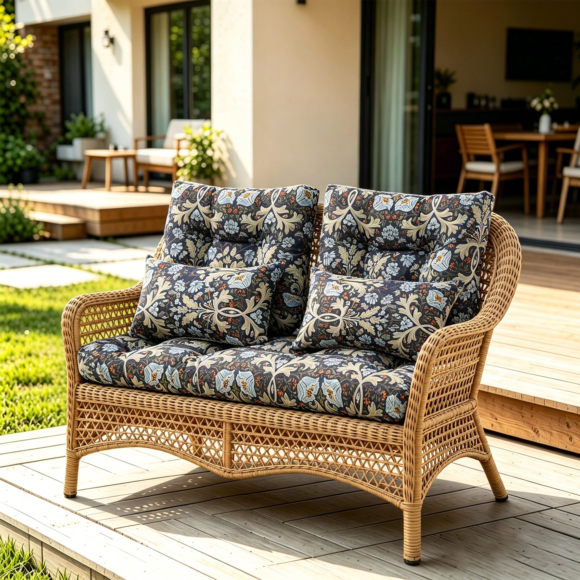 ARTPLAN Outdoor Cushions for Settee,Wicker Loveseat Cushions with Tie,Tufted Patio Cushions 2 U-Shaped Set of 5 Piece,L44xW19,Floral,
