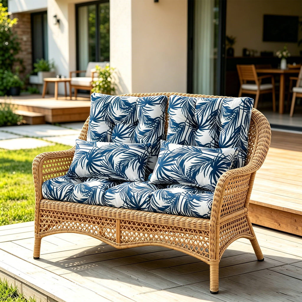 ARTPLAN Outdoor Cushions for Settee,Wicker Loveseat Cushions with Tie,Tufted Patio Cushions 2 U-Shaped Set of 5 Piece,L44xW19,Floral,