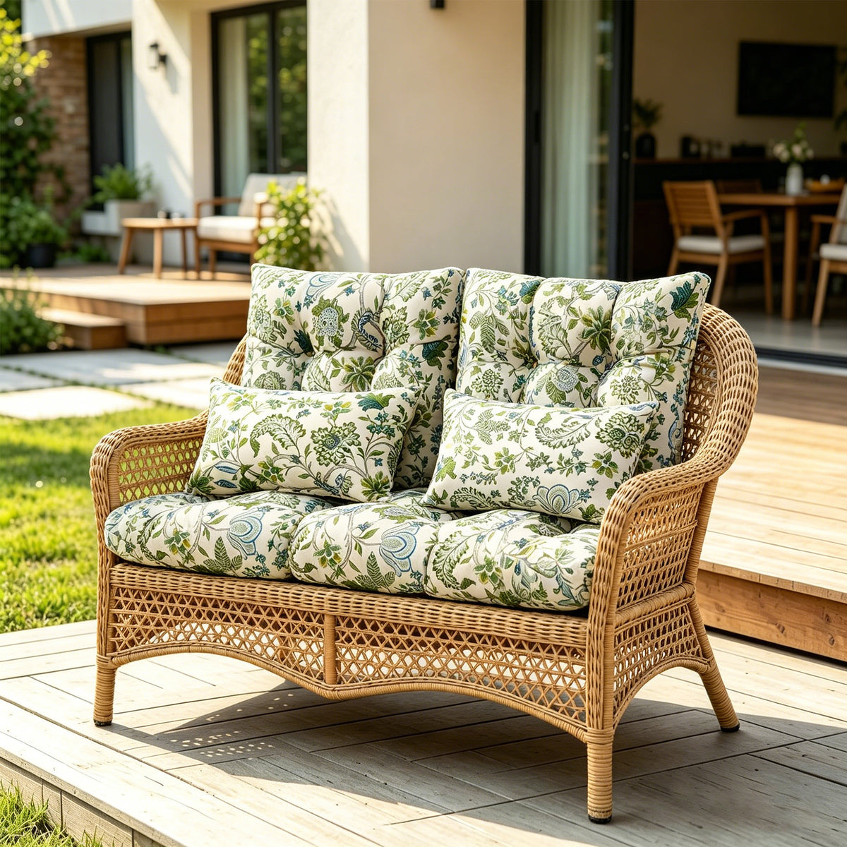 ARTPLAN Outdoor Cushions for Settee,Wicker Loveseat Cushions with Tie,Tufted Patio Cushions 2 U-Shaped Set of 5 Piece,L44xW19,Floral,