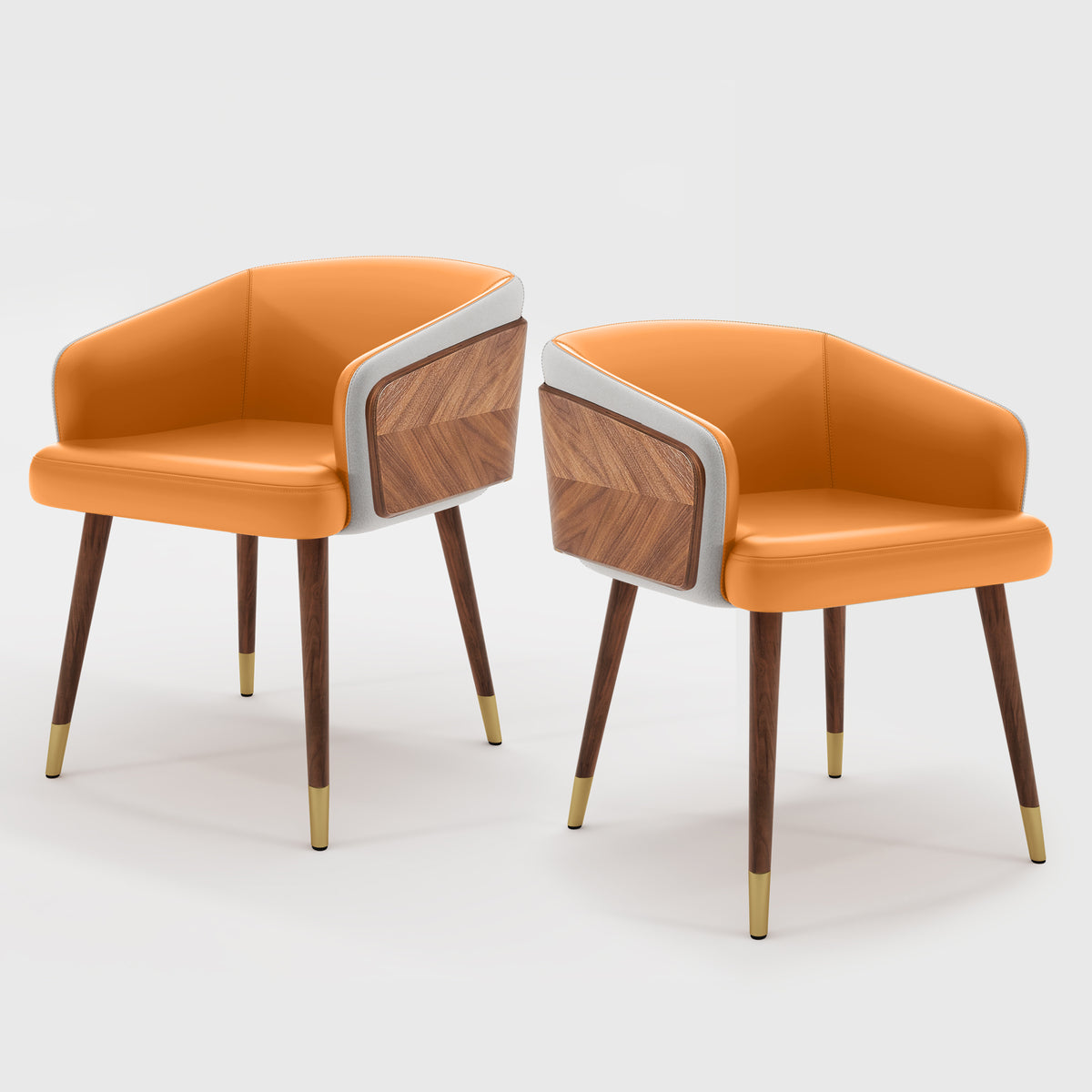 ARTPLAN Modern Dining Chair Faux Leather, Walnut Top Metal Legs Kitchen Seat，set of 1/set of 2