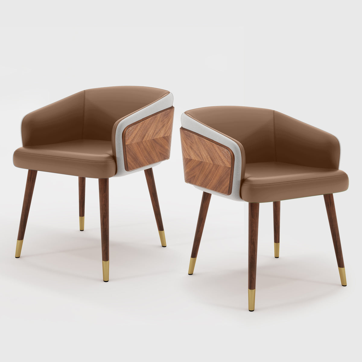 ARTPLAN Modern Dining Chair Faux Leather, Walnut Top Metal Legs Kitchen Seat，set of 1/set of 2