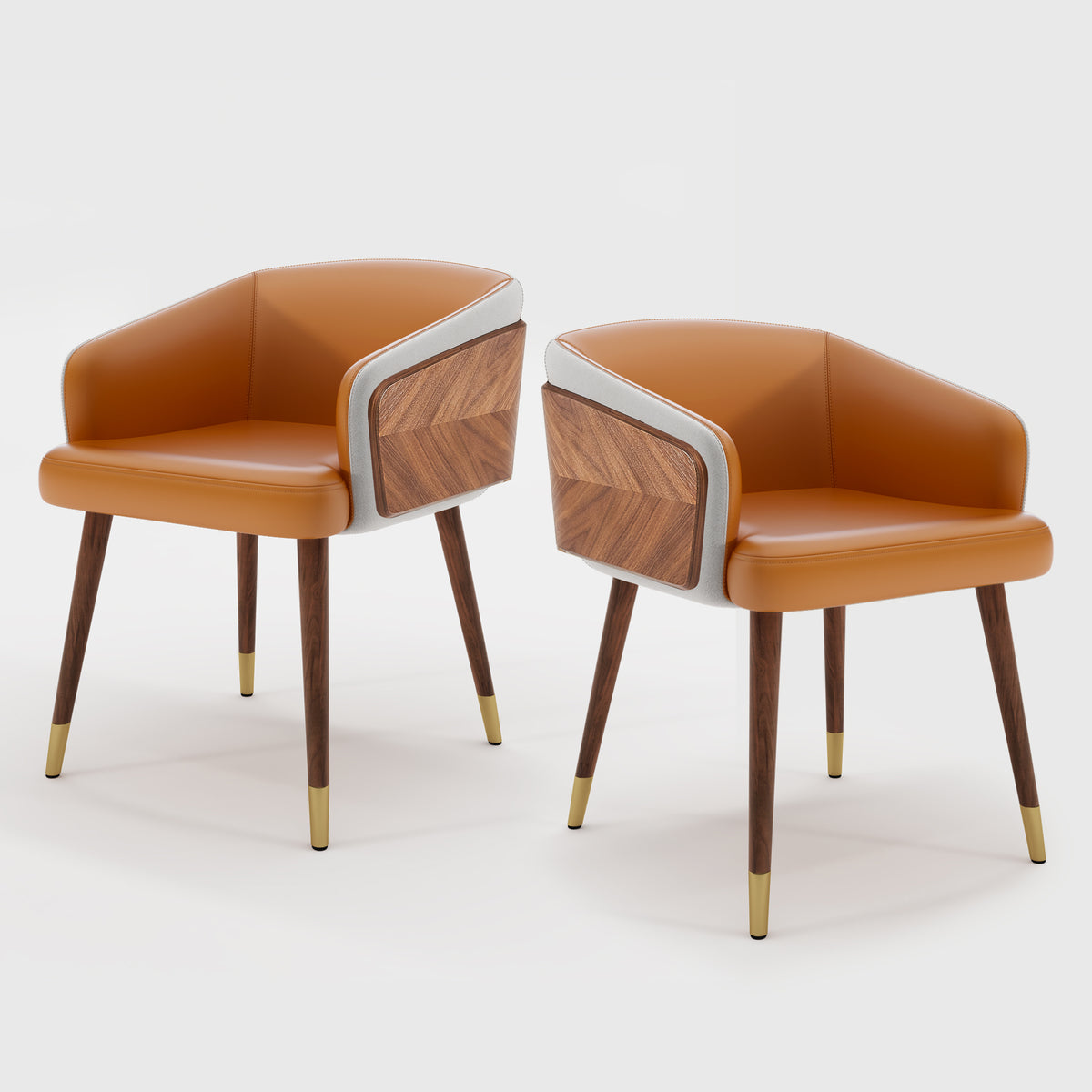ARTPLAN Modern Dining Chair Faux Leather, Walnut Top Metal Legs Kitchen Seat，set of 1/set of 2